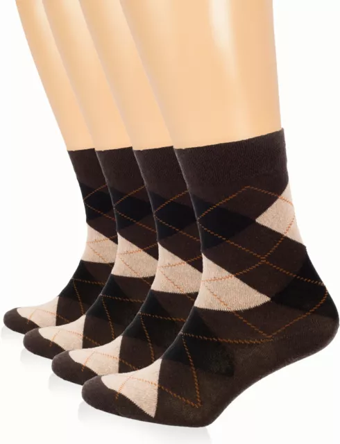 WOMEN Argyle Dress Crew Socks, COTTON, Business Casual, 4 Pairs