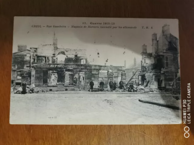 CPA - 60 - CREIL - Rue Gambetta - Mercerie store burned by the Germans