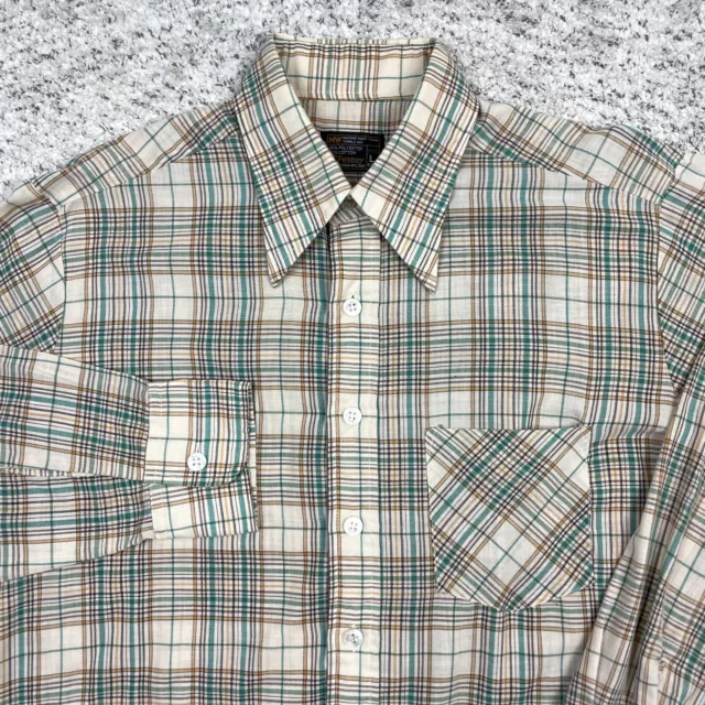 VTG JC Penney Shirt Men Large 15 15.5 Dagger Collar Plaid 80s Long Sleeve Pocket