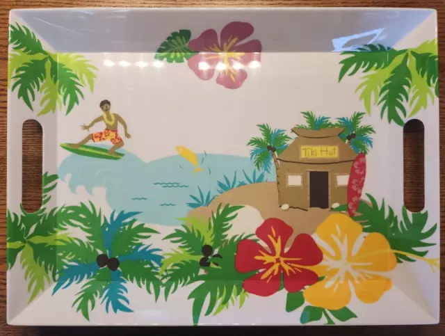 Home Target Tropical Hawaiian Palm Trees Hibiscus Surfing 14"x19.5" Serving Tray