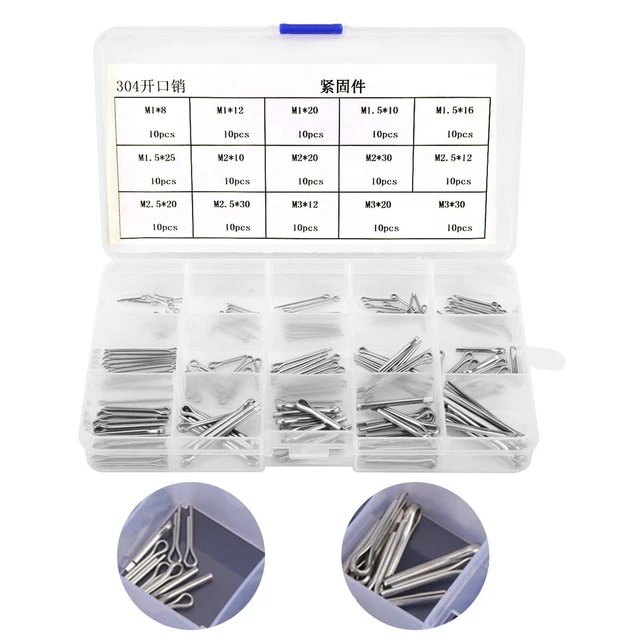 150Pcs 304 Stainless Steel Split Cotter Pins Kit - M1 to M3 - Assorted Sizes