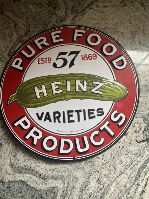 Heinz Pure Food Products Embossed Repro Round Tin Metal Sign 57 Varieties pickle