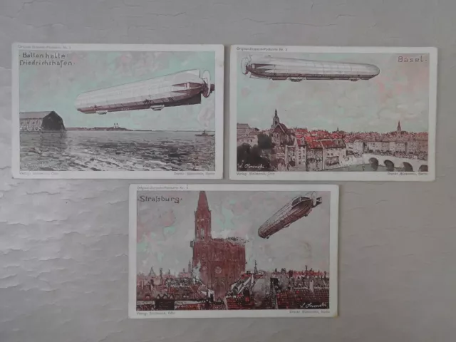 3 x Ak ( Gebr. Stollwerck ) Zeppelin Friedrichshafen, Basel u. Straßburg um 1925