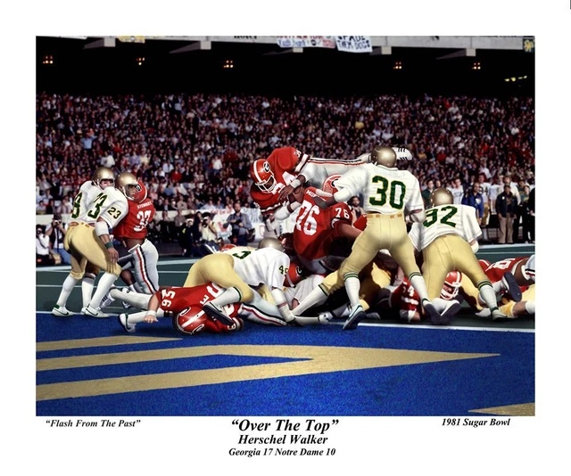Georgia Football Herschel Walker Over The Top Vs Notre Dame Sugar Bowl Print