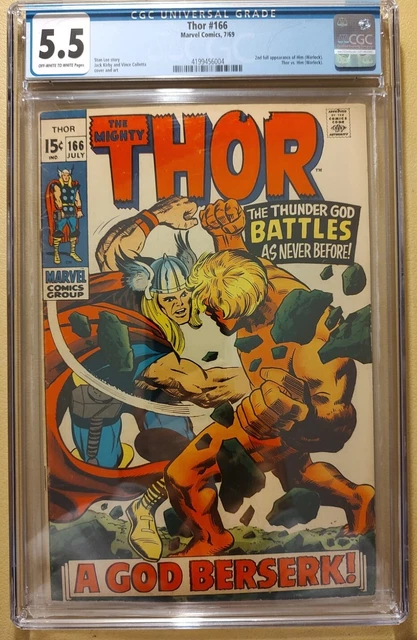 Thor 166 1969 2nd App. Of Adam Warlock CGC 5.5 OW-WHITE PAGES💎🔑🔥