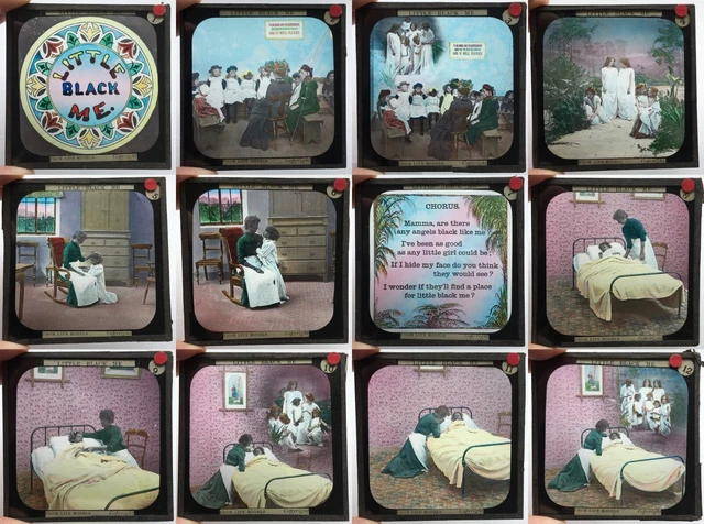 1903 Rare Full Set x12 Magic Lantern Slides. Little Black Me. Bamforth & Co Ltd