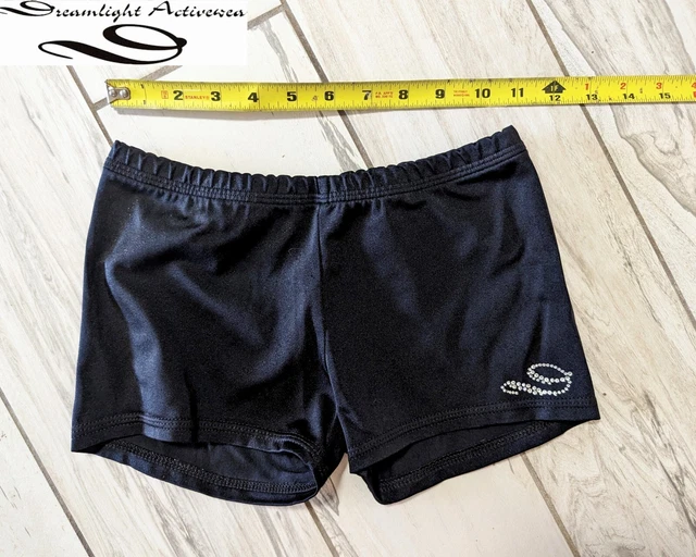 DREAMLIGHT CL Large Gymnastics Cheer Dance leotard shorts Solid Black RHINESTONE DREAMLIGHT CL Large Gymnastics Cheer Dance leotard shorts Solid Black RHINESTONE