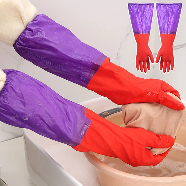 Guantes de cocina extra largos impermeables de goma para lavar platos y limpiar el hogar