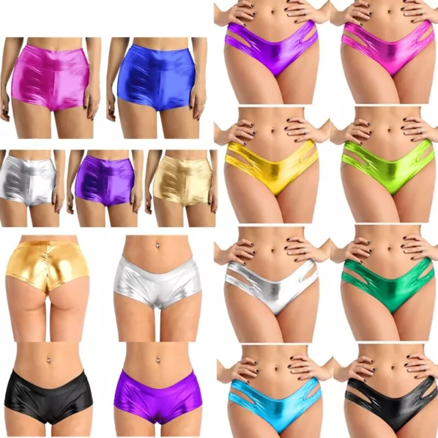 Womens Shiny Metallic Booty Shorts High Waist Knickers Panties Night Clubwear