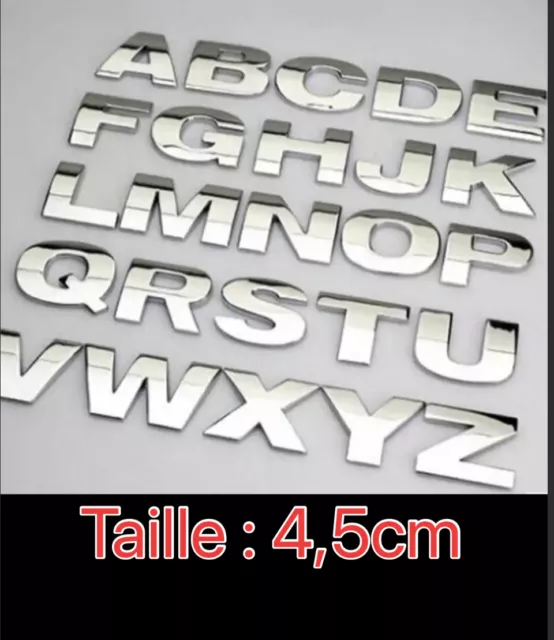 LETTRE 4,5 cm CHIFFRE 3D METAL HAUTE QUALITE adhésif  auto Chrome voiture