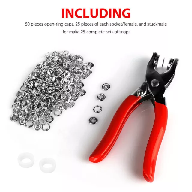 100pcs Popper Fasteners Sewing Prong Pliers Ring Press Studs Snap DIY Tool Kit