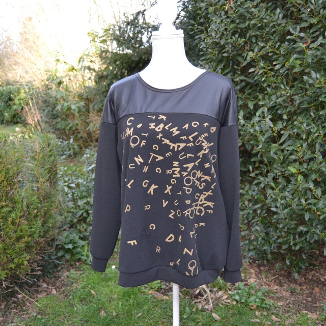 New Top tunique fluide Femme grande taille 50 52 simili cuir noir or ZAZA2CATS