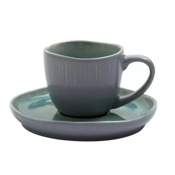 Espressotasse mit Untertasse PREGO hellblau taupe D. 6,5cm Keramik A. U Maison W