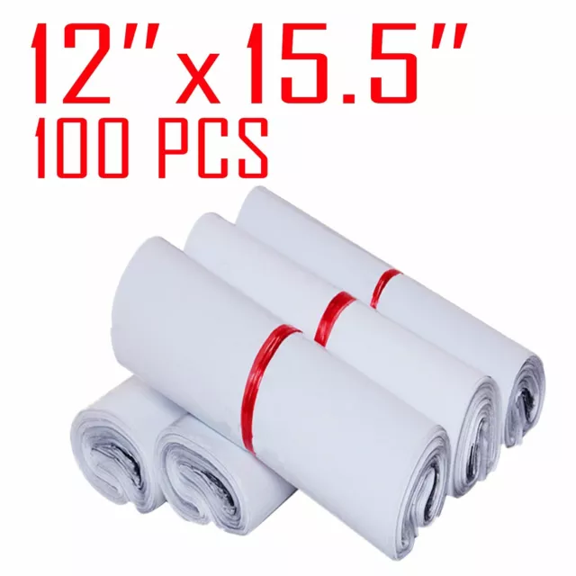 100 Bags 12x15.5 2.5 MIL White Poly Mailers Shipping Envelopes Self Sealing Bags