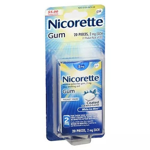 Nicorette Nicotina Polacrilex Goma Blanco Hielo Menta 2 MG 20 Cada Por Nicorette