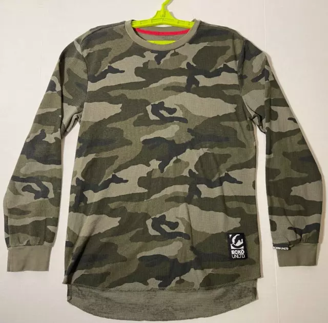 Men's Ecko Unltd Long Sleeve Thermal Shirt Camo Green  Size Large