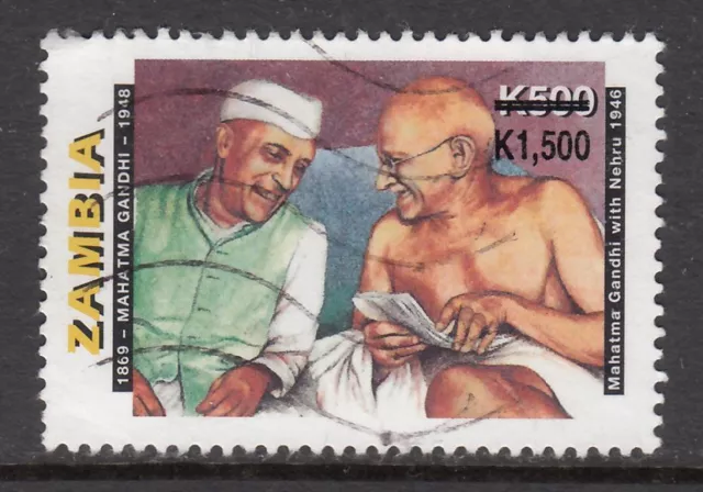 Zambia - 1500k on 500k Gandhi with Nehru (Used) 2000 (CV $8)