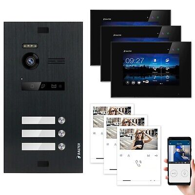 Balter Evo Noir Quick + 7 " Wifi Vidéo Interphone Kit pour 3 Maison de Famille