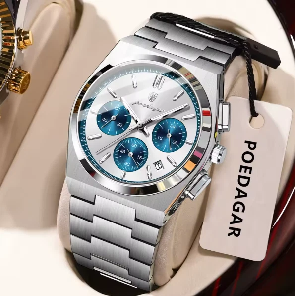 LIGE Cronografo impermeabile Pointer Quartz Orologio da uomo cinturino in pelle marrone Business Casual Sporty Orologio da uomo luminoso,argento e nero