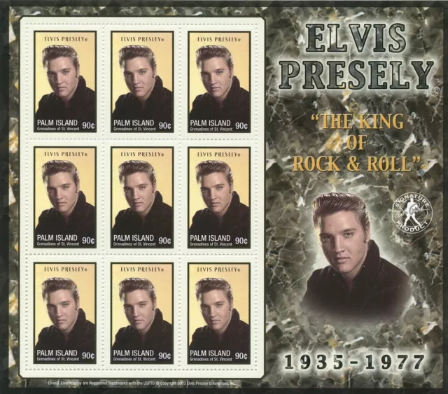 Palm Island Gren St Vincent Stamps 2003 MNH Elvis Presley Music People 9v M/S