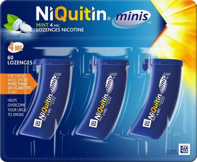 NiQuitin Minis 4 mg Como Nuevo 60 Pastillas Aliviar Antojos Súbitos Dejar de Fumar Ayuda Nuevo