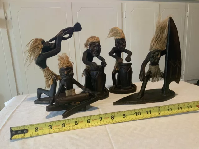 Lot Of 5 Wooden Hand Carved Tiki Figures Teak