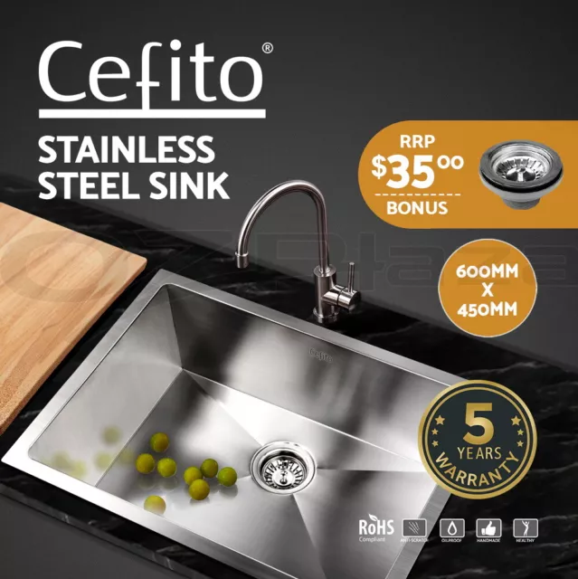 Cefito Kitchen Sink Basin Stainless Steel Under/Top/Flush Mount Bowl 600X450MM