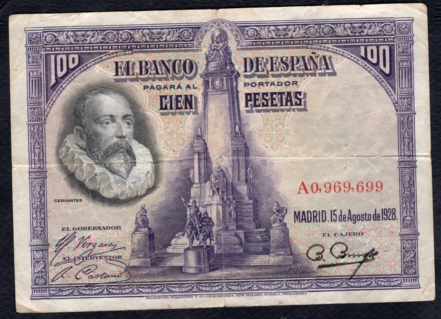 A banknote from Spain 100 Pesetas 1928 VG