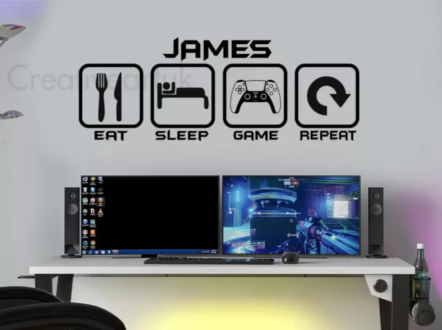 Personalised Eat Sleep Game Repeat PS5 Gamer Wall Art Decals Vinyl Stickers EPS5