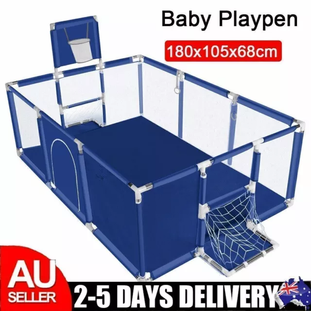 1.8M Baby Playpen Safety Gate Kids Toddler Fence Play Activity Center Large Blue