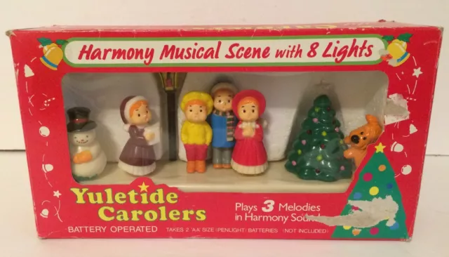 Vintage Christmas Yuletide Carolers Plastic Figures Musical Scene Lights w/Box