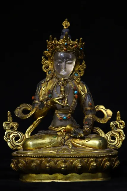 8.5'' tibet copper gilding inlay white Crystal Esoteric Buddhism Vajrasattva
