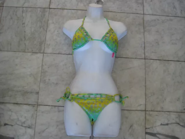 Pre-owned Yellow/Green/Silver leopard 2pc swim set size S/P sexy FREE S&H