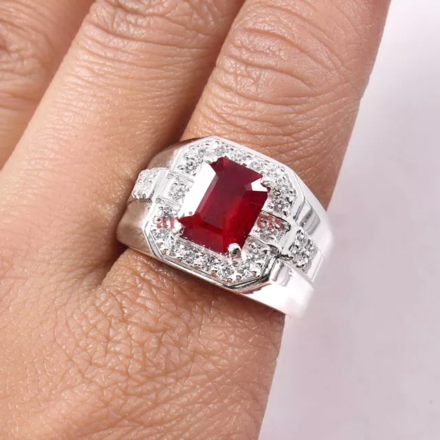 Heated Ruby Gemstone with 925 Sterling Silver Ring for Men's #5928