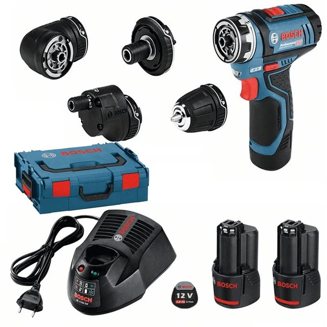 Kit Bosch Professional 12V - Perceuse, Rabot, Meuleuse, Scie Sauteuse, Ponceuse + Batteries - XL-BOXX