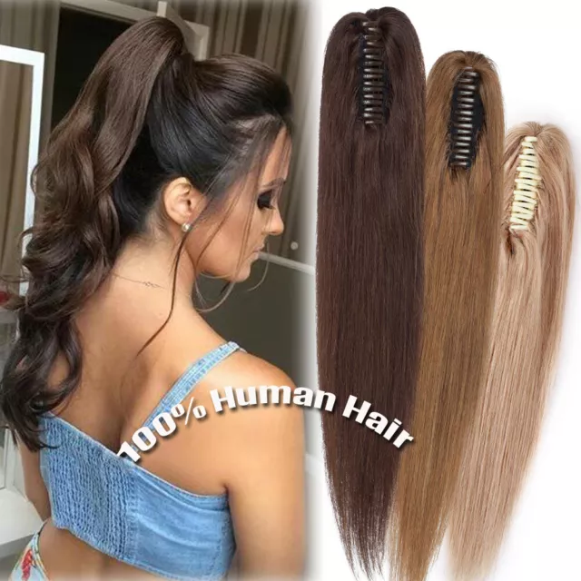 Large Thick Pony Tail Real Remy Human Hair Extension Claw Clip On Ponytail Piece