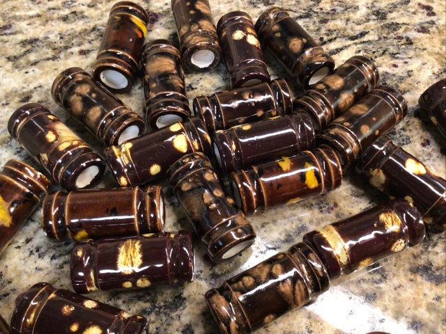 Vintage Lot Of 25 Brown Drip Glaze 2” Barrel Ceramic Macrame Beads 1960s 70s