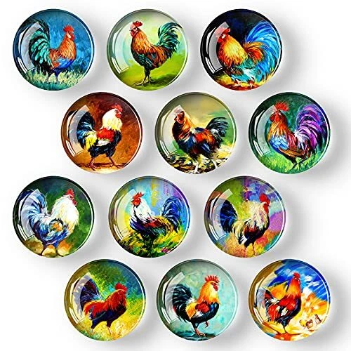 COSOW 12Pcs Glass Strong Magnetic Refrigerator Magnet Fridge Sticker - Rooster