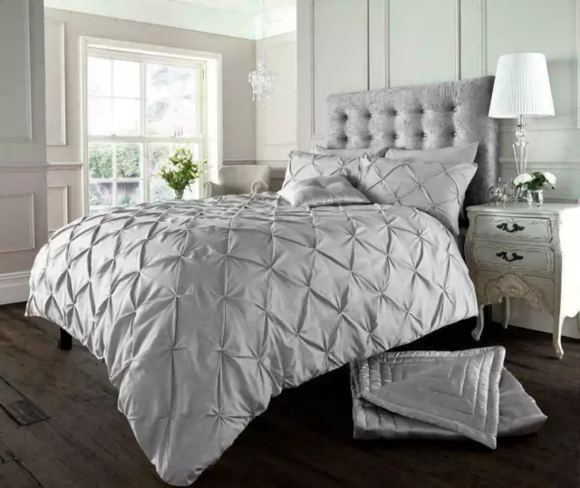 Pintuck Quilt Duvet Cover Bedding Set Single Double King Sizes With Pillowcases