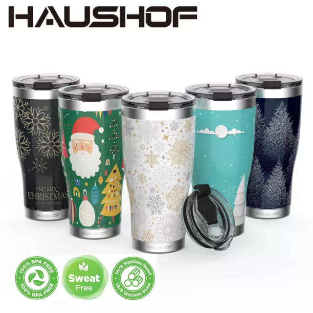 HAUSHOF Christmas Tumbler 20oz Insulated Travel Coffee Mug w/Lid Stainless Steel