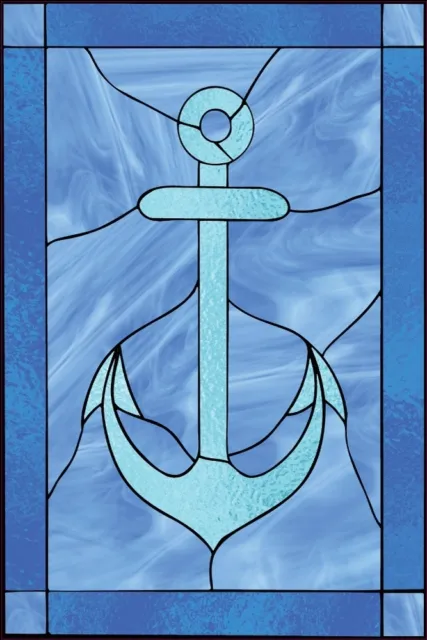 Faux stained glass window cling nautical anchor water bathroom  sunblock privacy