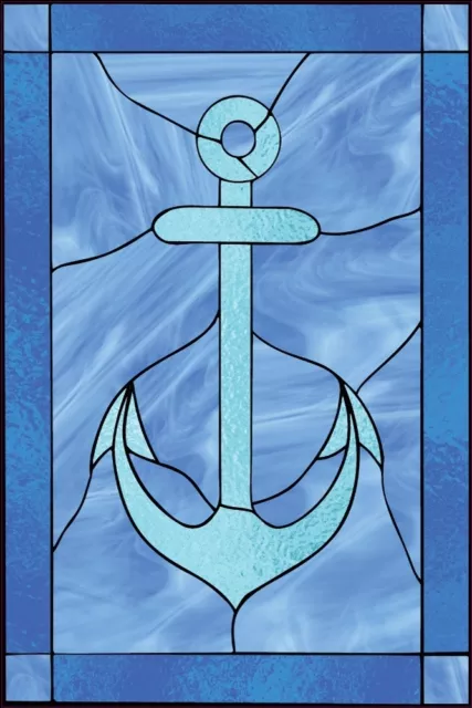 Faux stained glass window cling nautical anchor water bathroom  sunblock privacy