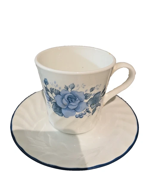 CORELLE BLUE VELET Rose Cup and Saucer PicClick CA