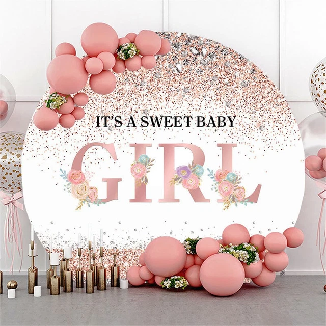 Pink Floral And Rabbit Round Baby Shower Backdrop