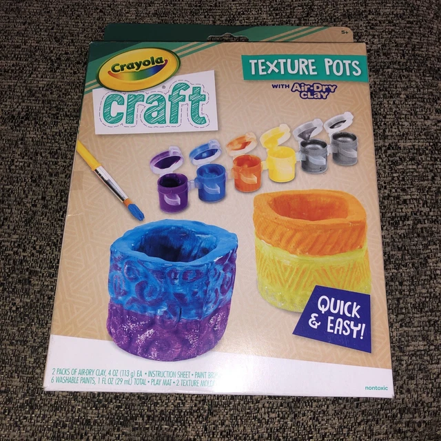 CRAYOLA TEXTURE POTS with AirDry Clay craft for kids 5+. New In Box. W