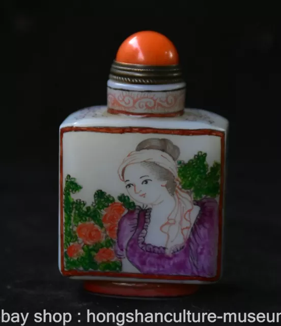2.6" Chinese Colour Porcelain Painting Dynasty Beauty Snuff box Snuff Bottle