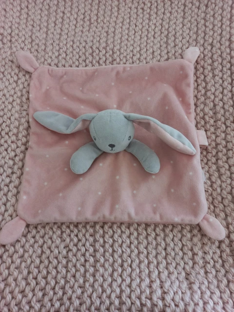 Doudou Simba Toys Kiabi Lapin Plat Rose Étoiles Gris attache Tétine