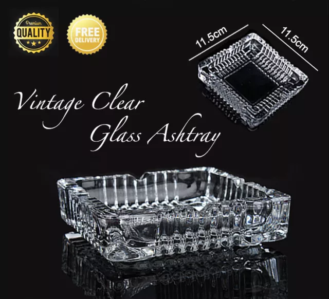 Premium Vintage Crystal Clear Glass Ashtray Square Heavy Ash Tray Home Outdoors