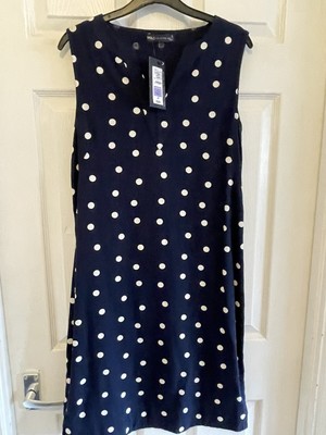 size 8 M&S Beautiful Navy & White spotted Dress BNWT
