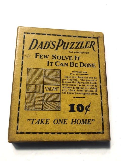1926 Dad's Puzzler, Wooden Puzzle Game with original box. Complete.